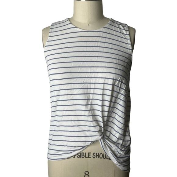 Albion Fit White and Blue Stripe Twist Knot Tank Top Size Small - Picture 1 of 4